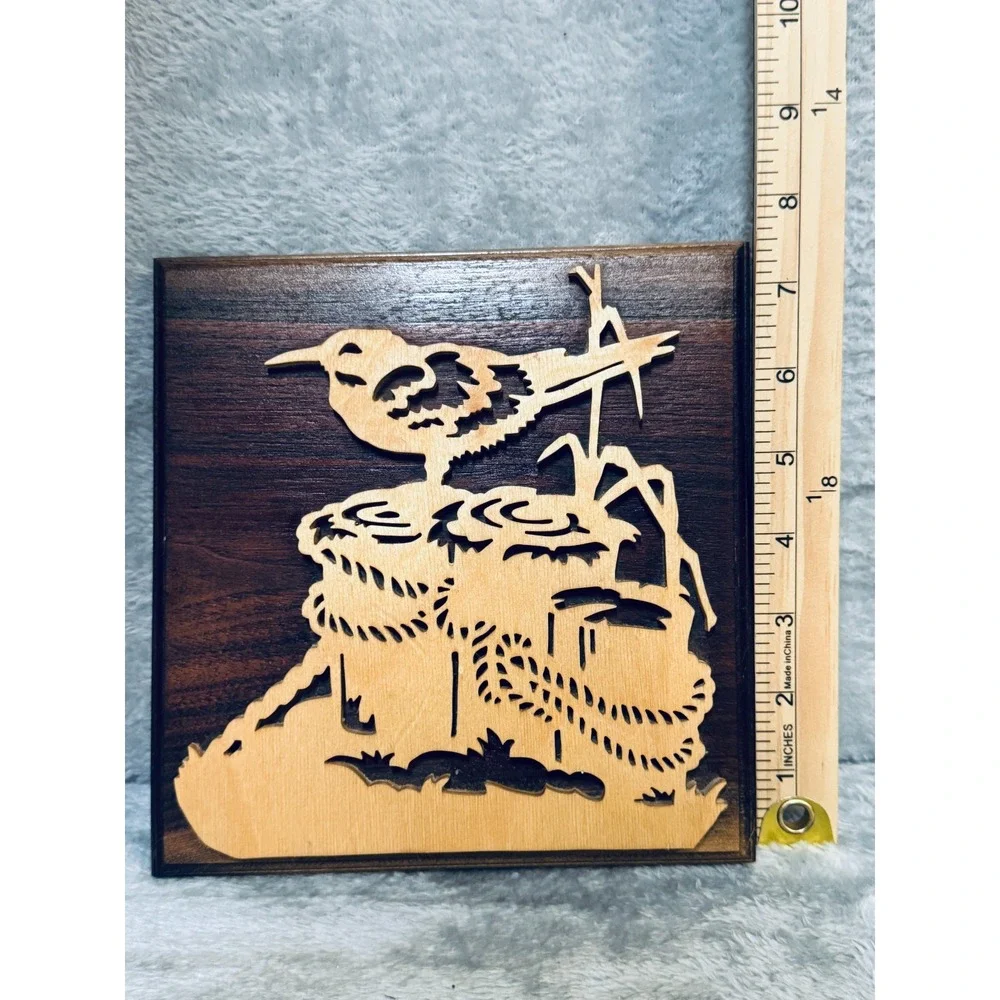 Handmade Scroll Saw Wood Art Bird Dock Pilings Nautical Silhouette 7.5